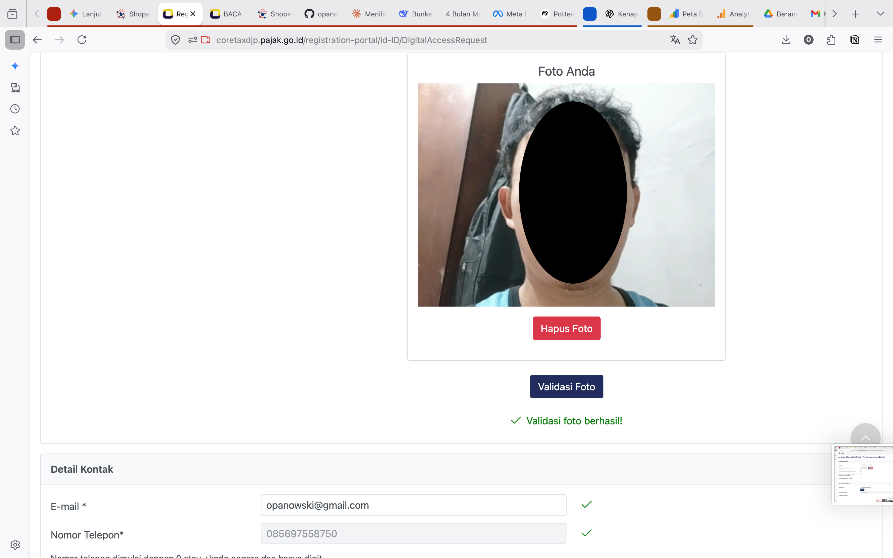 Validasi Biometrik Berhasil